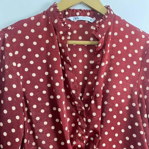 Zara Brown Polkadot V Neck Dress - Picture 5 of 14